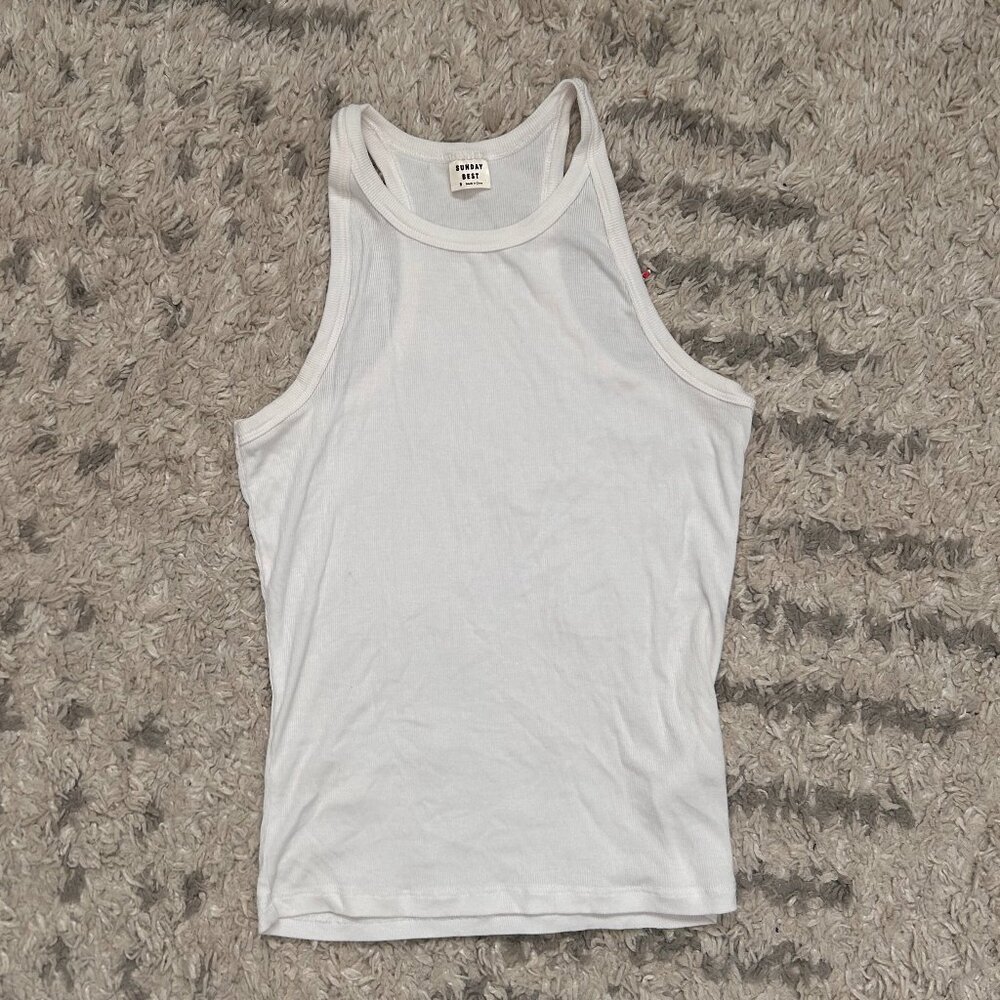 *3 for $15* Aritzia SUNDAY BEST Ribbed Tank Top in White, Size Small
